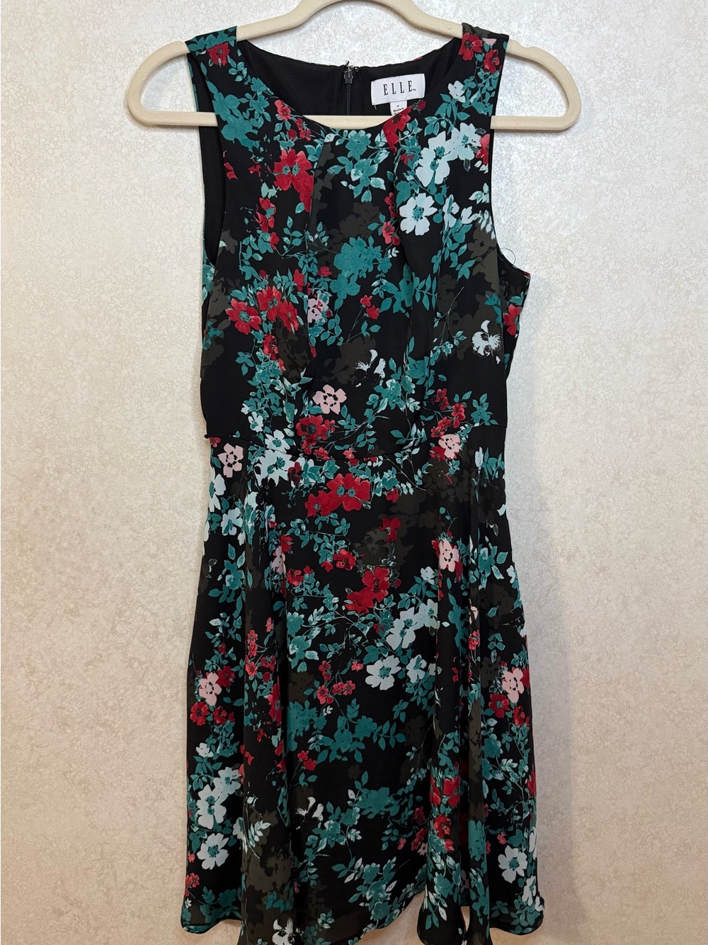 ELLE Black Floral Sleeveless Fit & Flare Dress
